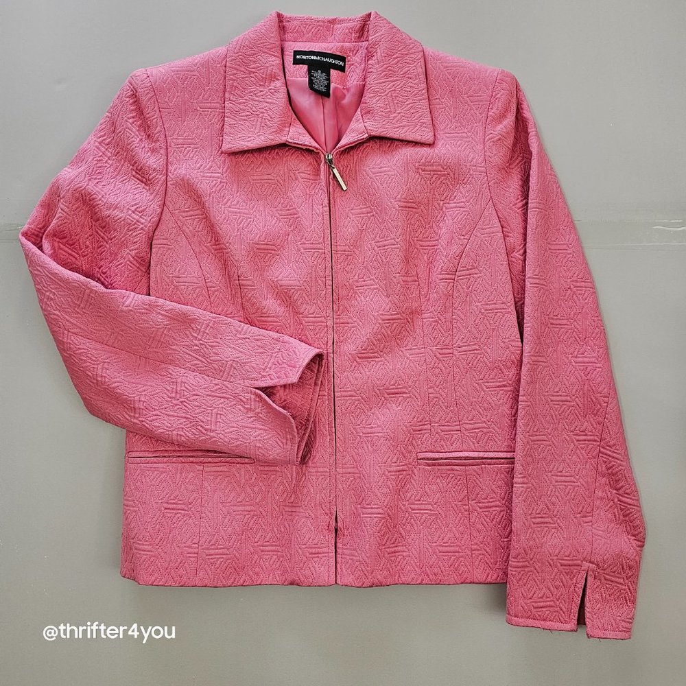 Norton McNaughton Pink Jacquard Zip Jacket Women Size 8 Pink Excellent Geometric